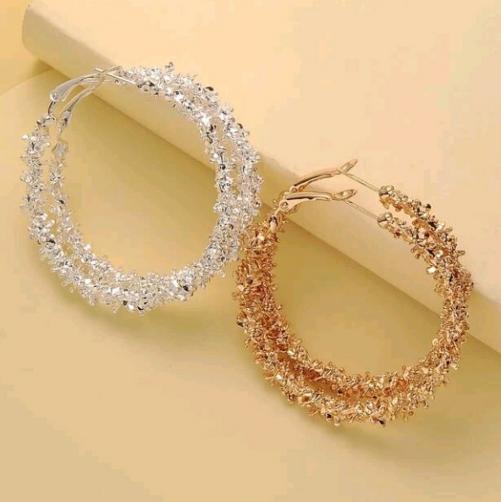 2 Pairs Metallic Hoop Earrings